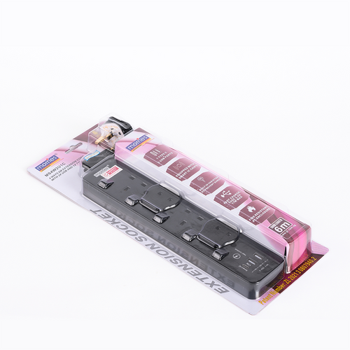 Morries MS4W2U1C 4Way 6M Extension w 2USB + 1 Type C (Black)