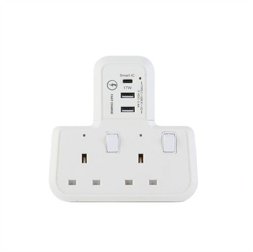 Morries MS202USBCTSA T-Shape 2Way Adapter with 2X USBA + 1 USB C