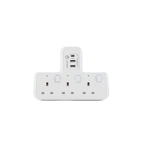 Morries MS303USBCTSA T-Shape 3Way Adapter with 2X USBA + 1 USB C