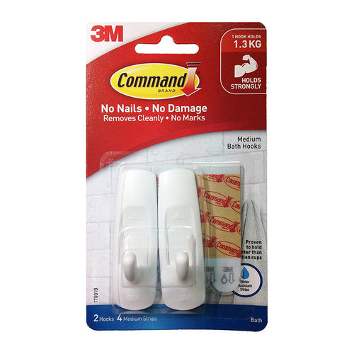 3M Command 17001B Medium Bath Hook 6Pk/Bag