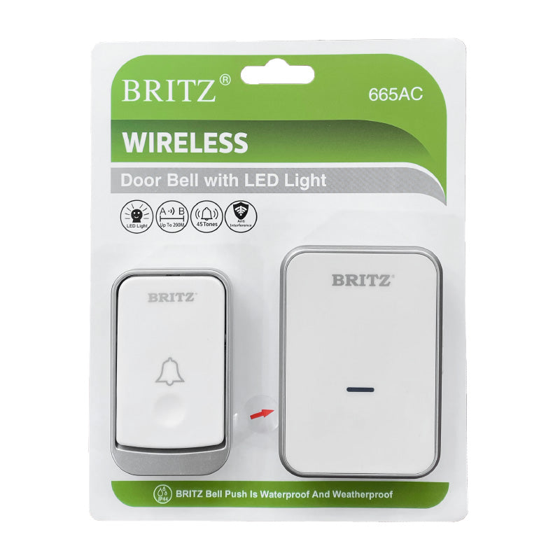 Britz 665AC Battery-Free Wireless Doorbell (White)