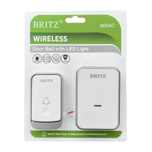 Britz 665AC Battery-Free Wireless Doorbell (White)