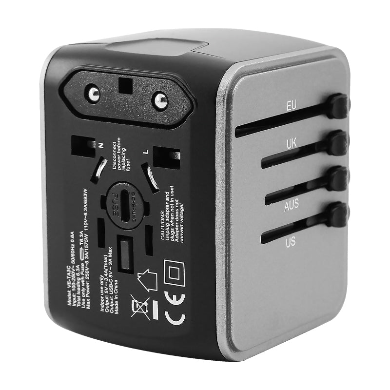 VCE VE-TA3C Universal Travel Adaptor (Silver)