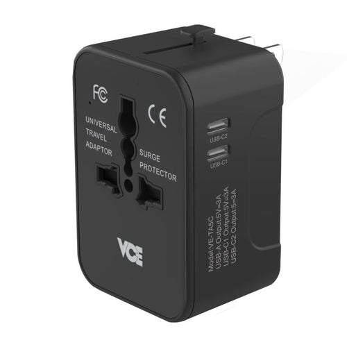 VCE VE-TA5C 2C1A Universal Travel Adaptor (Black)