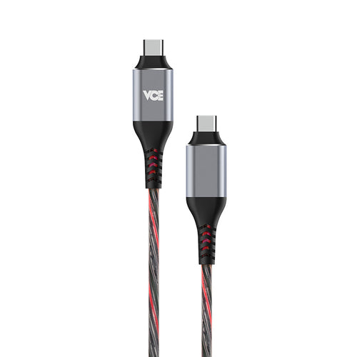 VCE VE-TC04 PD60W USB-C to USB-C Cable with LED Light Silver
