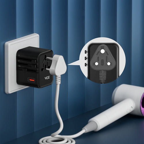VCE VE-TA15-BK 1A2C Universal Travel Adaptor
