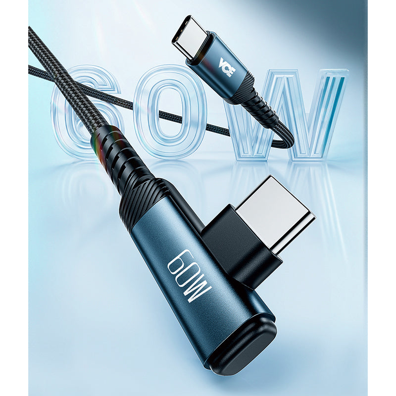 VCE VE-TC10-BL 90° PD60W 1M USB-C to USB-C Cable Blue