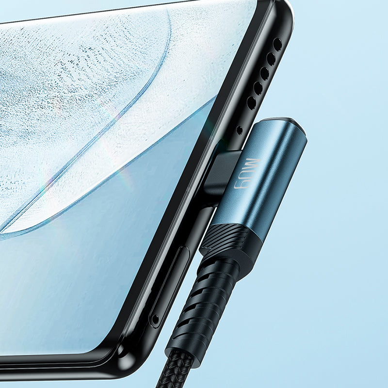 VCE VE-TC10-BL 90° PD60W 1M USB-C to USB-C Cable Blue