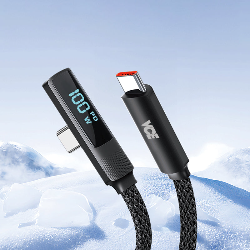 VCE VE-TC13-BK 90° PD100W 1.2M USB-C to USB-C Cable Black