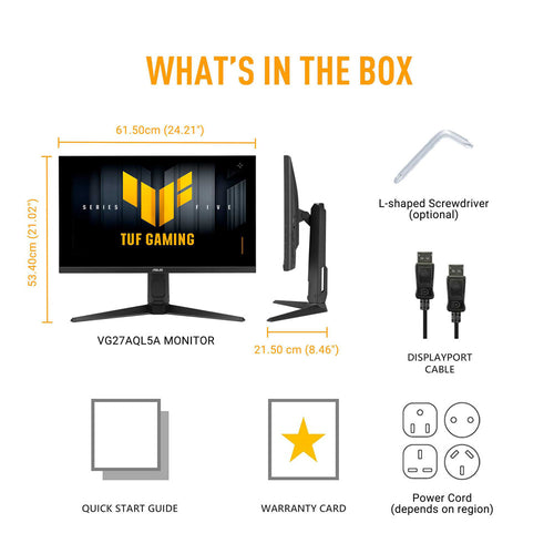 Asus TUF Gaming VG27AQL5A - 27 QHD Fast IPS 210Hz (OC) Gaming Monitor