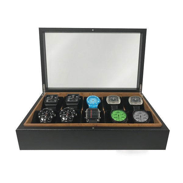 Urburn JBWBL-10-BLK Watch Box with Glass Lid
