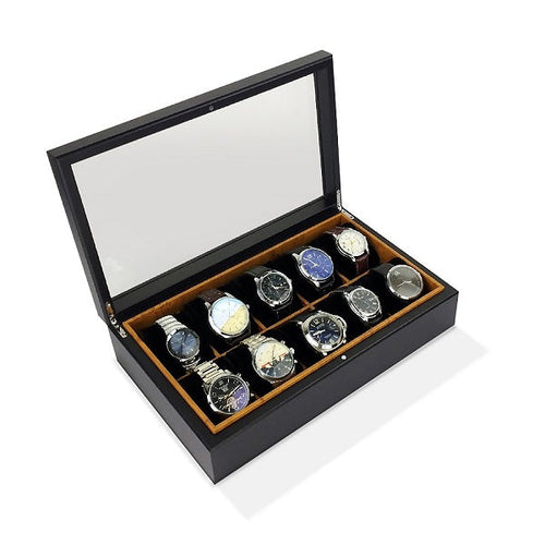 Urburn JBWBL-10-BLK Watch Box with Glass Lid