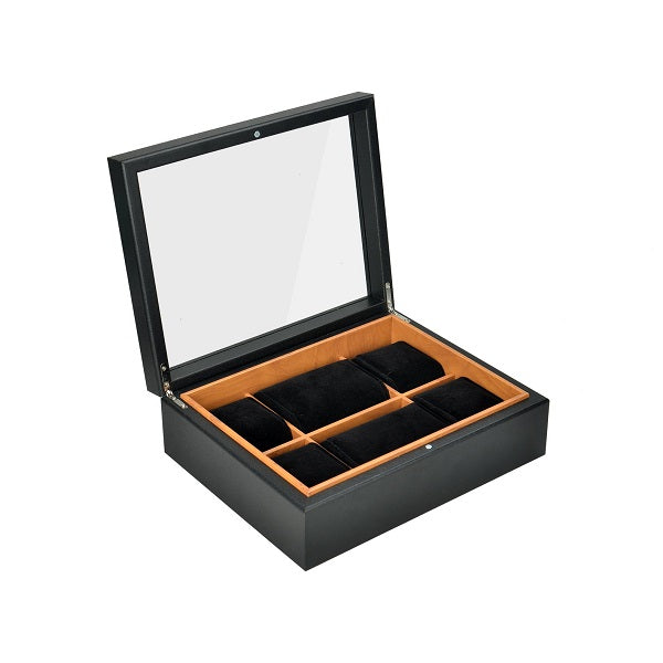 Urburn JBWBL6BK 6 Compt Watch Box with Glass Lid