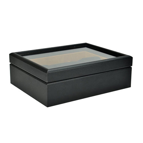 Urburn JBWBL6BK 6 Compt Watch Box with Glass Lid