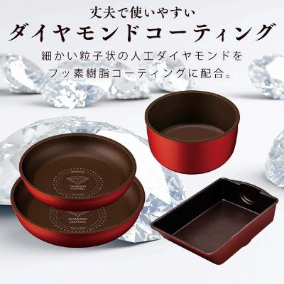 Iris Ohyama H-IS-SE6 Diamond Coated Pan Set w Detachable handle