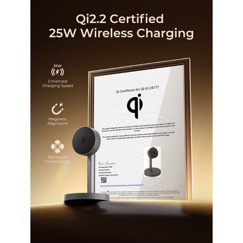 Aukey LC-MC111 MagFusion 1X Qi2.2 (25W) Magnetic Fast Wireless Charger - Dark Gray