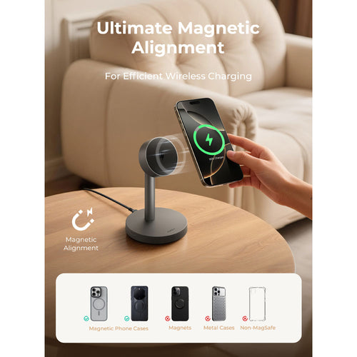 Aukey LC-MC111 MagFusion 1X Qi2.2 (25W) Magnetic Fast Wireless Charger - Dark Gray