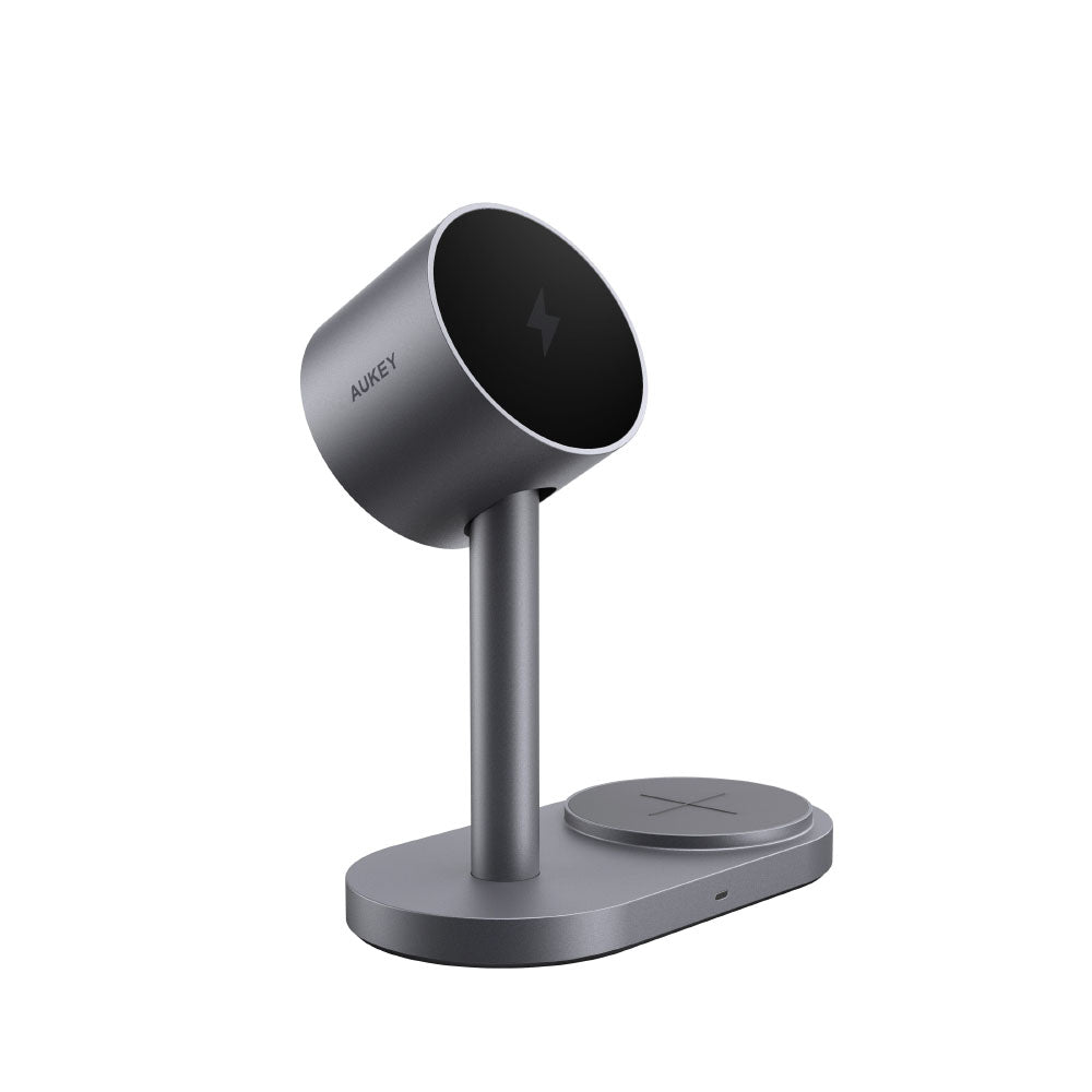 Aukey LC-MC213 MagFusion 2X 2-in-1 Qi2.2 (25W) Magnetic Fast Wireless Charger - Gray