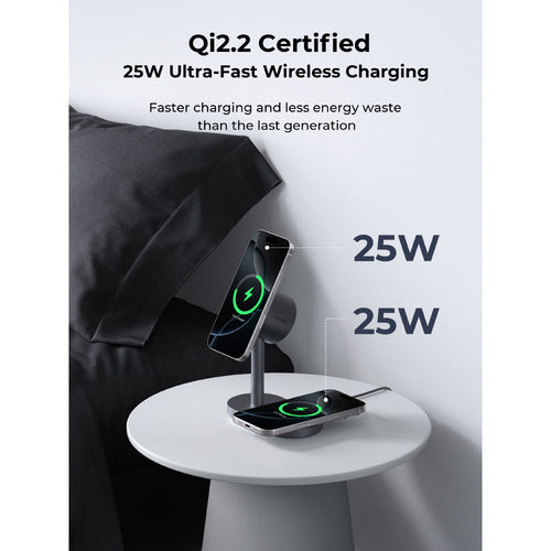 Aukey LC-MC213 MagFusion 2X 2-in-1 Qi2.2 (25W) Magnetic Fast Wireless Charger - Gray