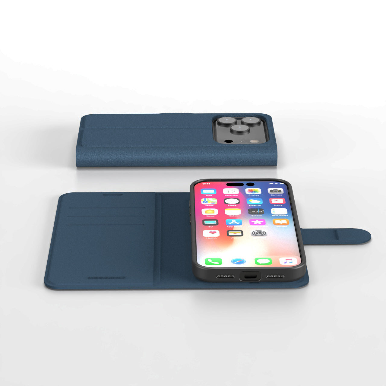 Nbrandz/N-Folio-iPhone 17 Pro Navy Blue Folio Leather Wallet Case