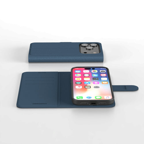 Nbrandz/N-Folio-iPhone 17 Pro Navy Blue Folio Leather Wallet Case