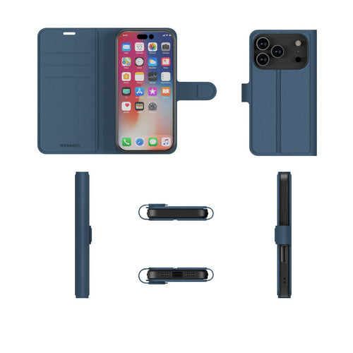 Nbrandz/N-Folio-iPhone 17 Pro Navy Blue Folio Leather Wallet Case