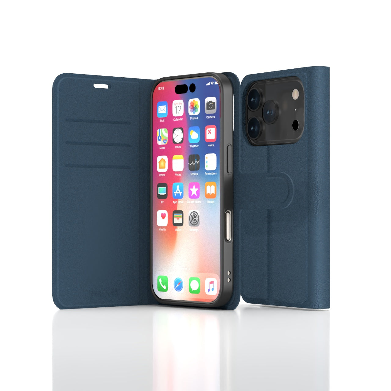 Nbrandz/N-Folio-iPhone 17 Pro Navy Blue Folio Leather Wallet Case