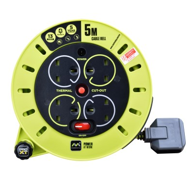 Masterplug CSU05134SL-PX 5m Cassette Reel 4 Sockets Switch