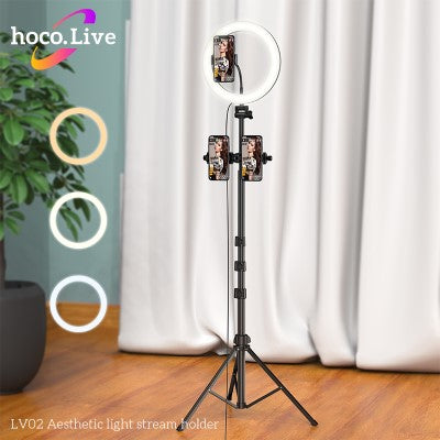 Hoco LV02 Selfie LED Ring Light with Tripod & Holder for 3Devices
