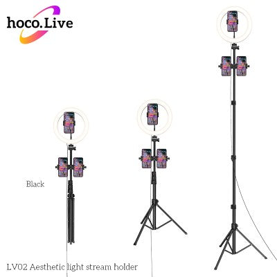 Hoco LV02 Selfie LED Ring Light with Tripod & Holder for 3Devices
