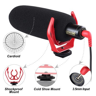 LENSGO Super-Cardioid Interview Live Stream Microphone 5m Range For Pro Vlogging (Black)