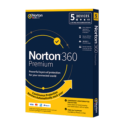 Norton 360 Premium 100GB 1 User 5 Device 12Mth 21391991