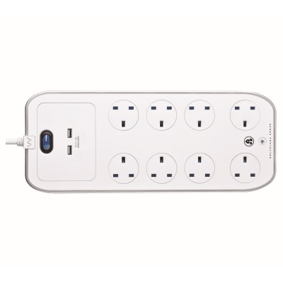 Masterplug SRGSU83PW-MPA 8 Socket In-Line Surge+Switch+2USB