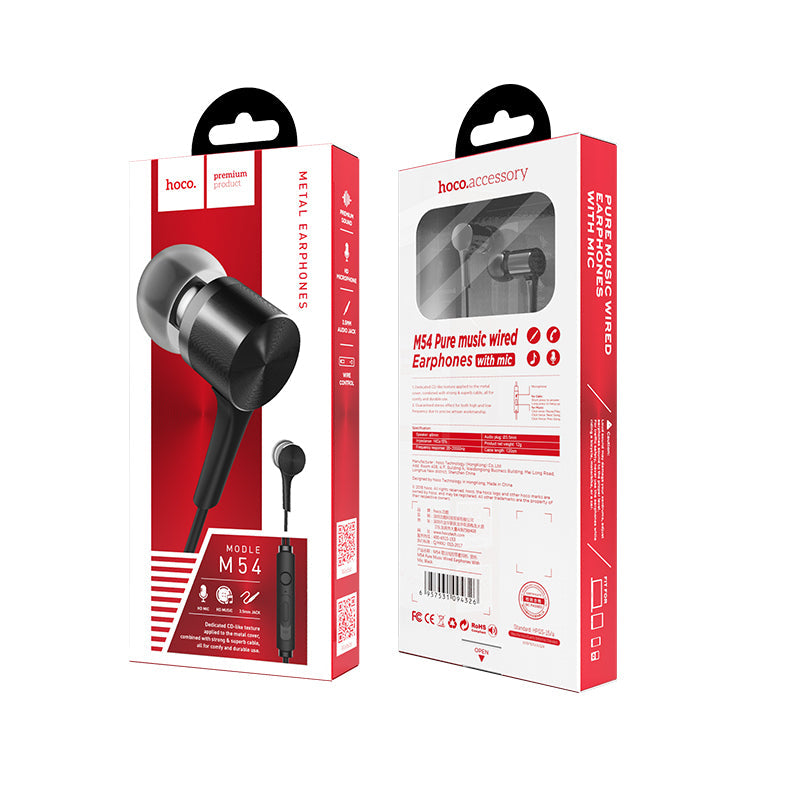Hoco M54 Pure Music Wired Earphone With Mic (Black)
