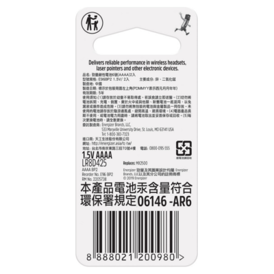 Energizer E96BS2 Alkaline AAAA 2pc Pack