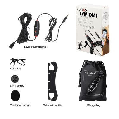 LENSGO 2-in-1 Omni Directional Lavalier Video Interview Condenser Dual Microphone With 6m Cable (Black)