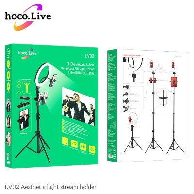Hoco LV02 Selfie LED Ring Light with Tripod & Holder for 3Devices