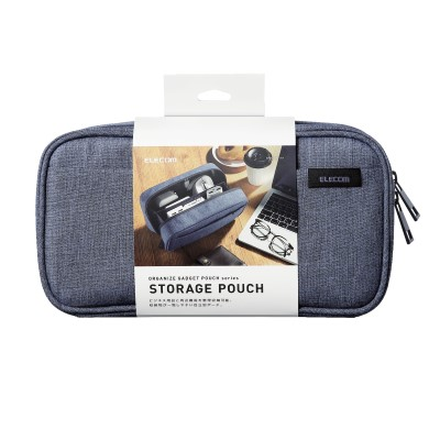 Elecom BMA-GP14 Organizer Pouch Double Zipper Multi Compartment (Navy)