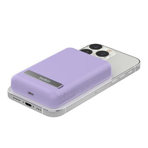 Belkin BPD004qcPU BoostCharge Magnetic Wireless Power Bank 5K + Stand (Purple)